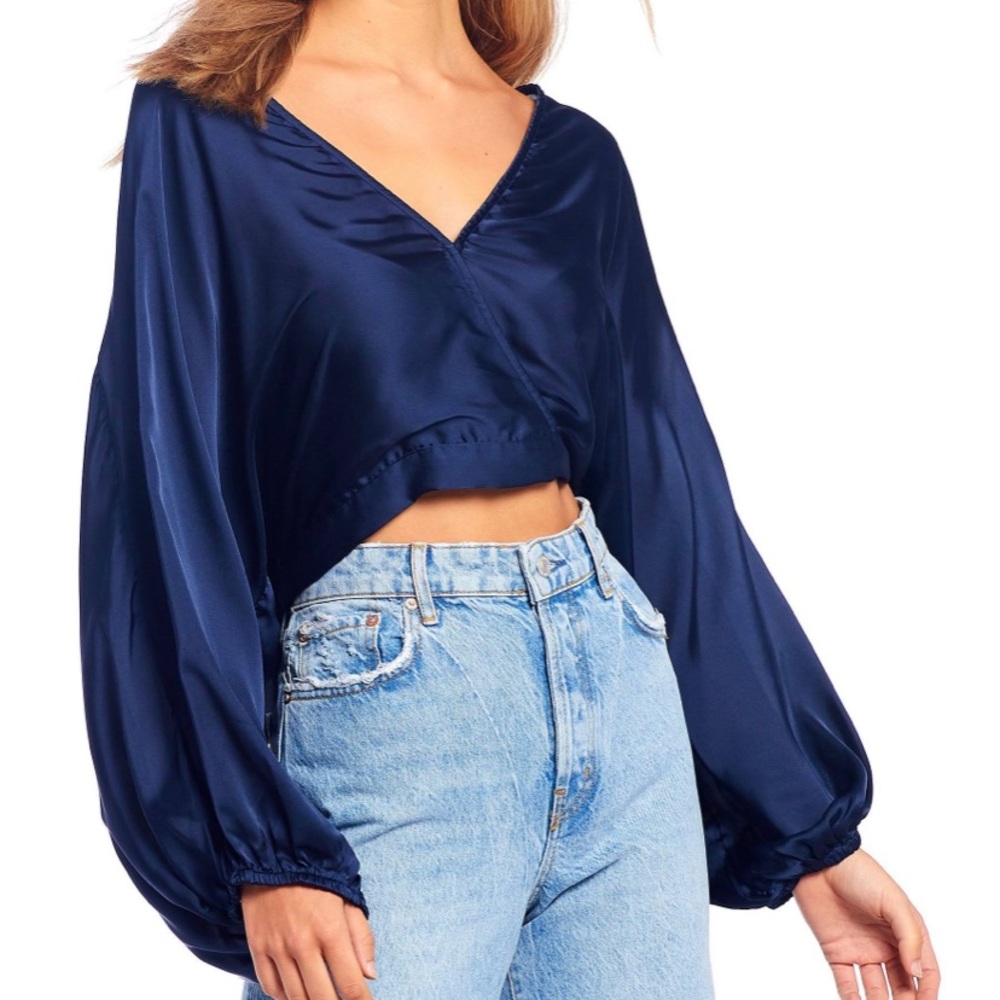 Free People Midnight Vibes Blouse- Navy